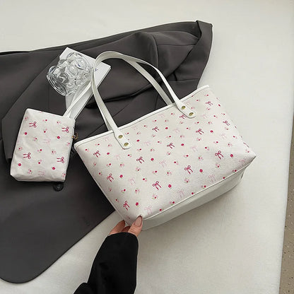 Shopper Dames - Grote Tote Bag met Strikjesprint en Etui | Casual