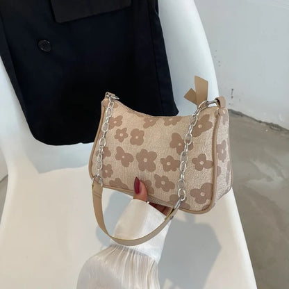 Schoudertas Dames - Halfmaan Tas met Bloemenprint en Ketting | Chique