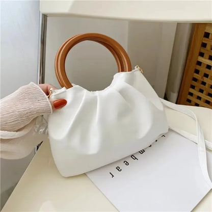 Handtas Dames - Geplooide Cloud Bag met Houten Hengsel | Chique