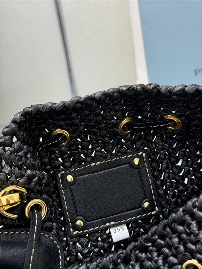 Tas Dames - Gevlochten Bucket Bag met Trekkoord en Ketting | Zomer