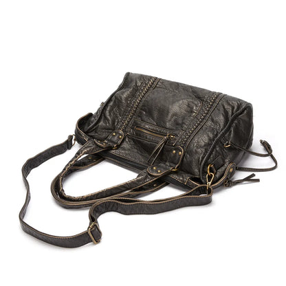 Tas Dames - Ruime Handtas met Gevlochten Details en Frontritsvak | Vintage
