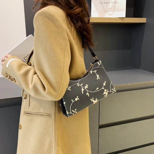 Tas Dames - Elegante Schoudertas met Bloemen Borduursel | Klassiek