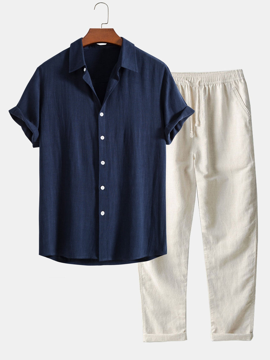 Sem - Casual Linnen Zomer Set Heren met Korte Mouw Overhemd en Broek