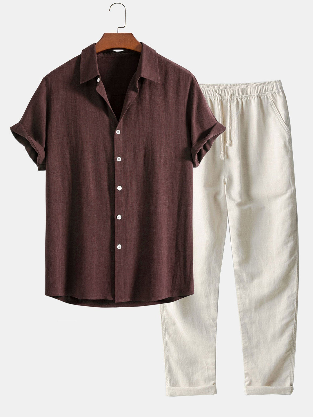 Sem - Casual Linnen Zomer Set Heren met Korte Mouw Overhemd en Broek