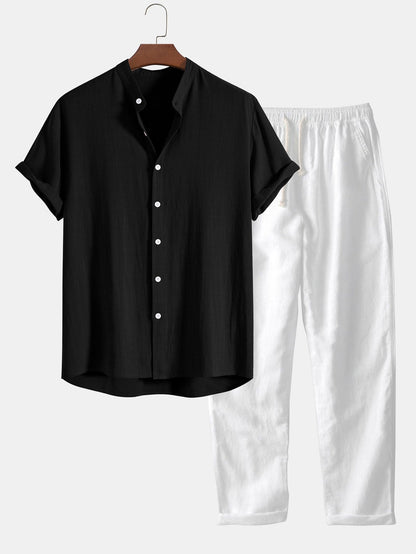 Sem - Casual Linnen Zomer Set Heren met Korte Mouw Overhemd en Broek