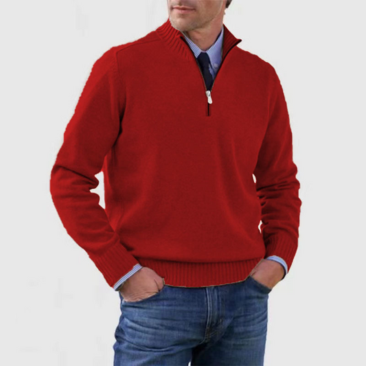 Sem - Heren Gebreide Quarter Zip Trui Casual Smart met Opstaande Kraag