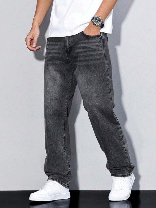 Sem - Heren Jeans Straight Leg met Casual Smart Stijl en Gewassen Look