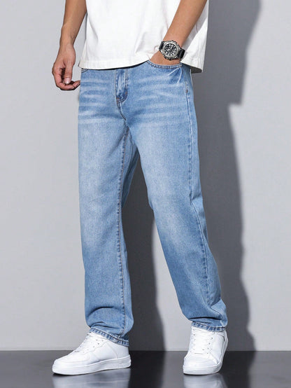 Sem - Heren Jeans Straight Leg met Casual Smart Stijl en Gewassen Look