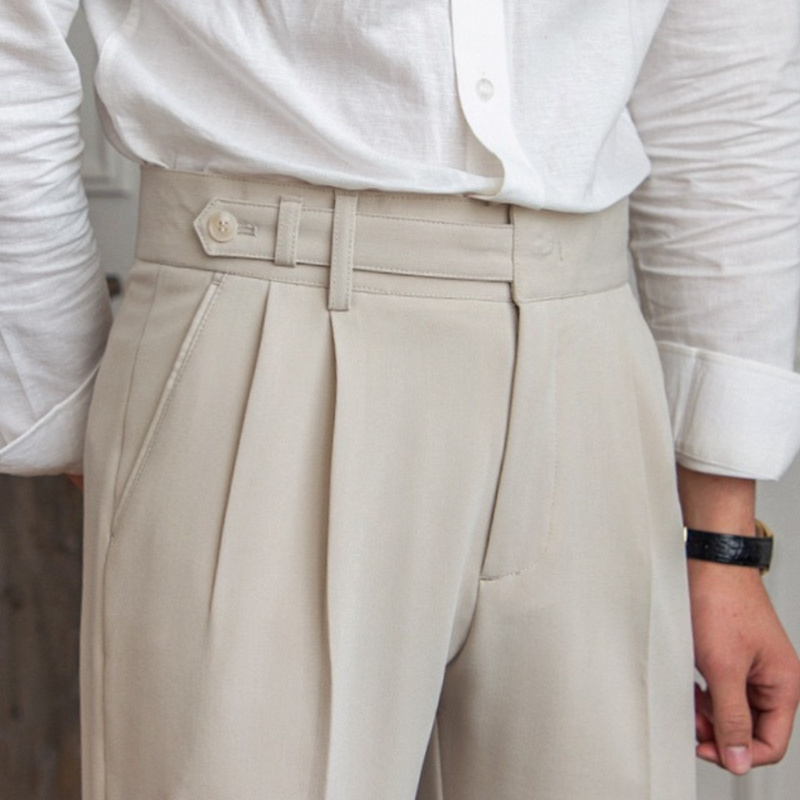 Sem - Heren Pantalon Casual Smart met Hoge Taille en Nette Persplooi