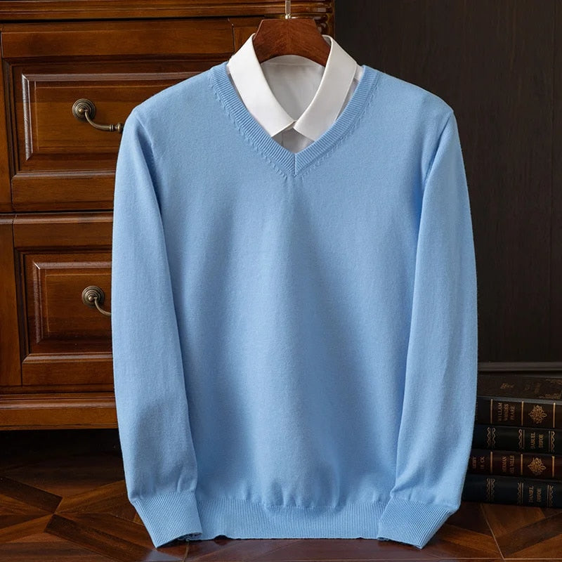 Sem - Heren Trui Cashmere Stijl met V-hals en Ribboord aan de Zoom