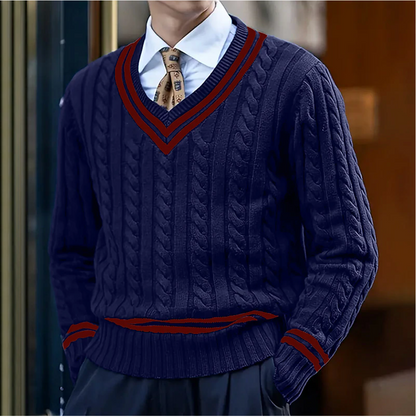 Sem - Heren Trui Slim Fit in Nette Stijl met V-hals en Kabelpatroon