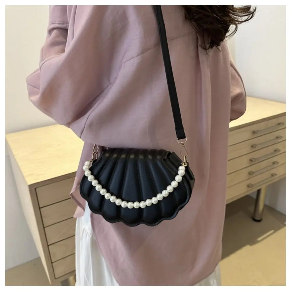 Tas Dames - Schelp Crossbody met Parelrand en Schouderriem | Chique