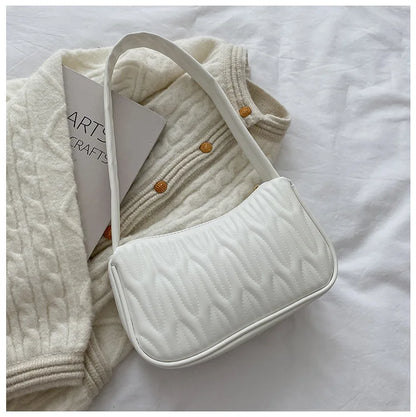 Tas Dames - Kleine Schoudertas met Golfpatroon en Gouden Rits | Chique