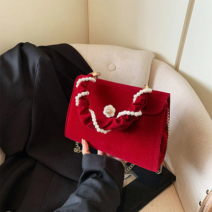 Tas Dames - Avondtasje met Parel Ketting en Bloem Detail | Chique