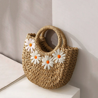 Handtas Dames - Gevlochten Zomertas met Madeliefjes | Casual