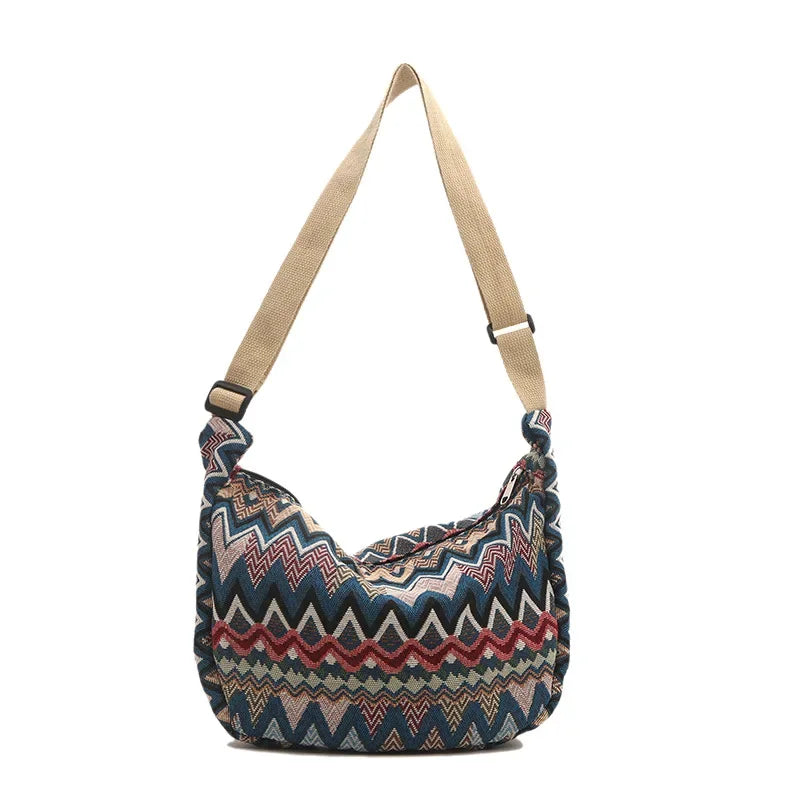 Schoudertas Dames - Grote Boho Tas met Zigzagpatroon | Casual