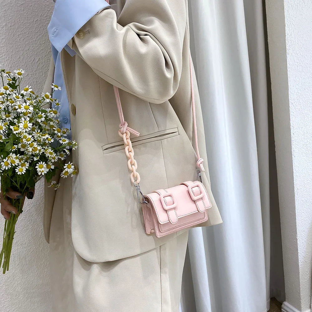 Mini Tas Dames - Crossbody met Dubbele Gesp en Ketting | Chique