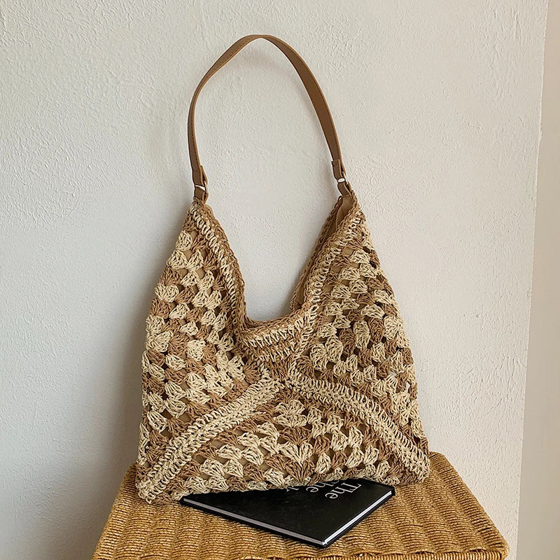 Tas Dames - Gehaakt Hobo Model met Contrast Patroon | Boho
