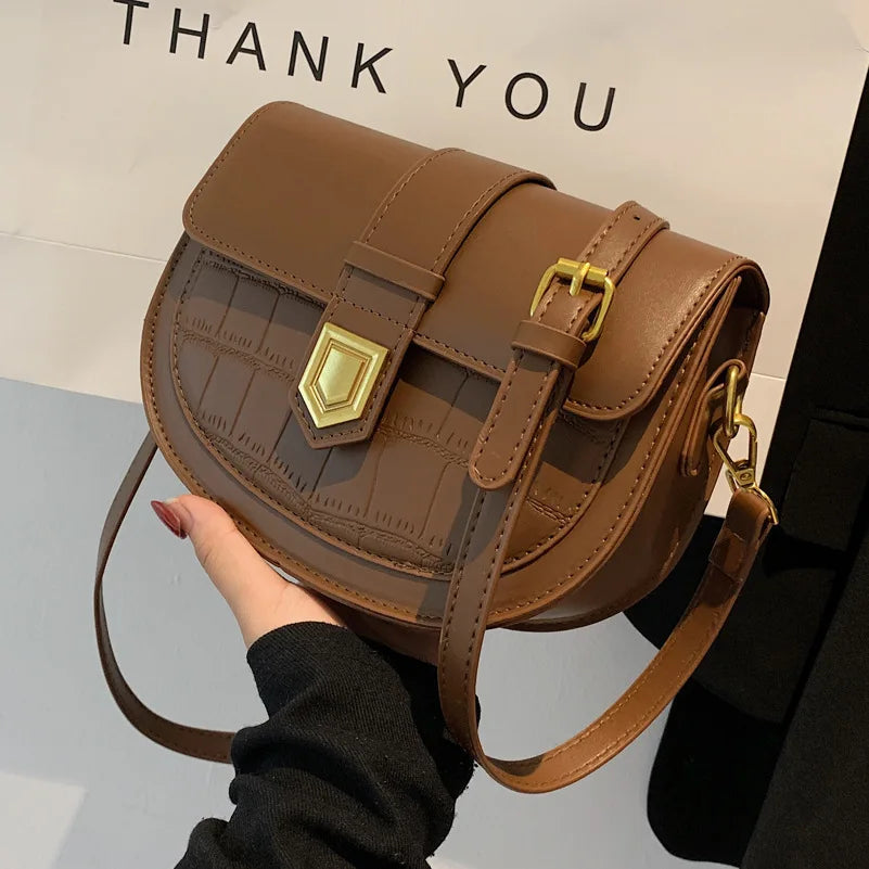 Crossbody Tas Dames - Halfmaan Saddle Bag met Gouden Slot | Chique