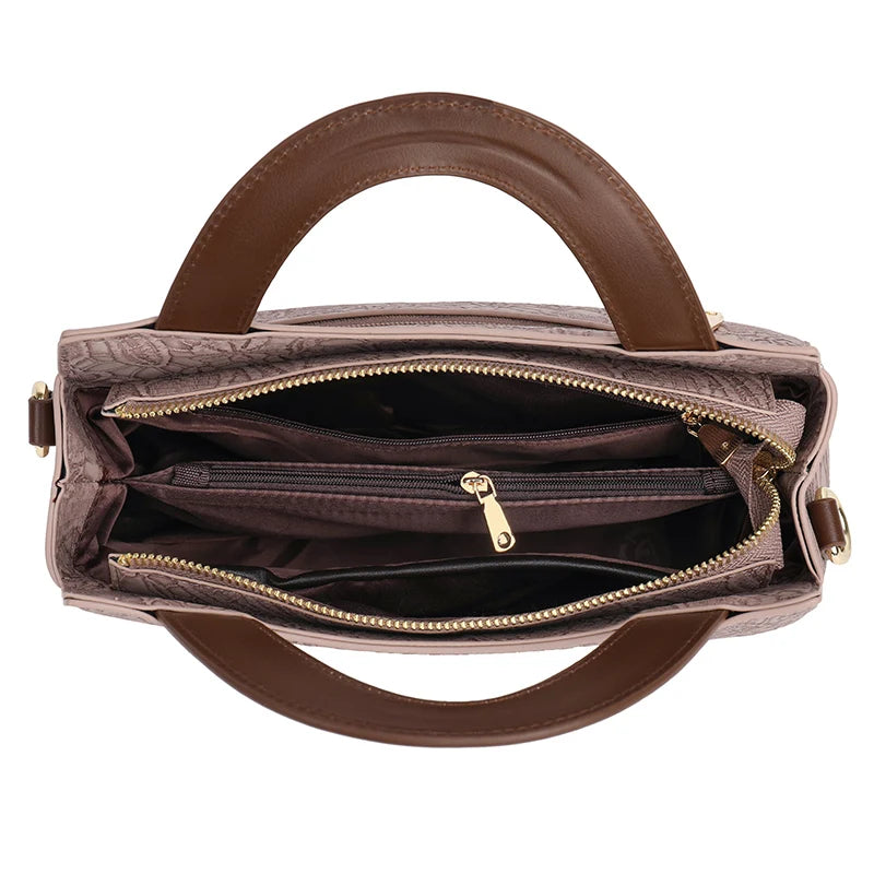 Handtas Dames - Bloemen Reliëf Tas met Houten Handvat | Chique