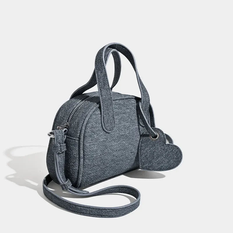 Tas Dames - Mini Bowlingtas met Hart Bedeltje en Knoopjes | Casual