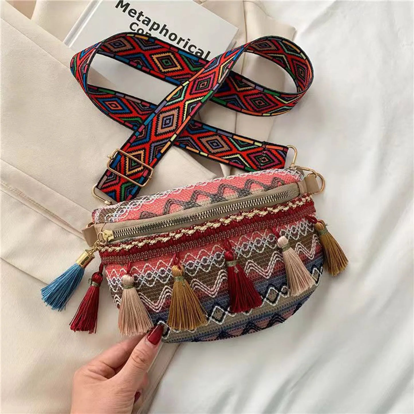 Tas Dames - Heuptas met Kwastjes en Brede Riem | Bohemian