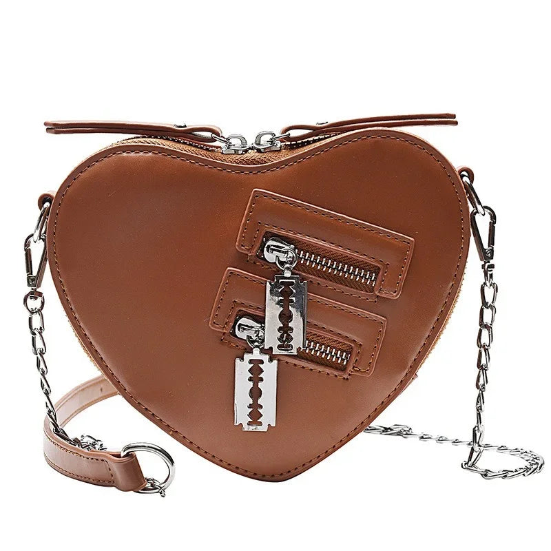 Tas Dames - Hartvormige Crossbody met Ketting en Zippers | Edgy