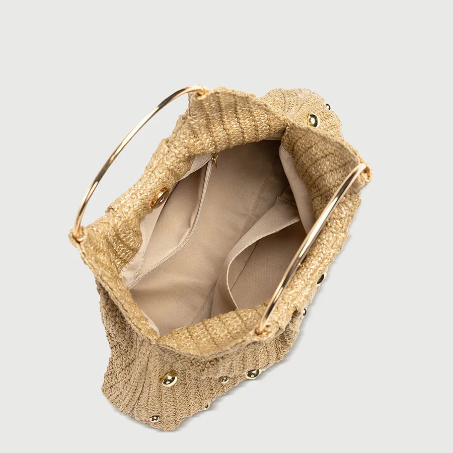 Tas Dames - Gevlochten Zomertas met Gouden Studs en Ring | Casual