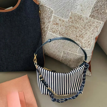 Schoudertas Dames - Hobo Bag met Streepprint en Ketting | Zomer