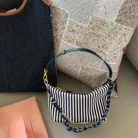 Schoudertas Dames - Hobo Bag met Streepprint en Ketting | Zomer