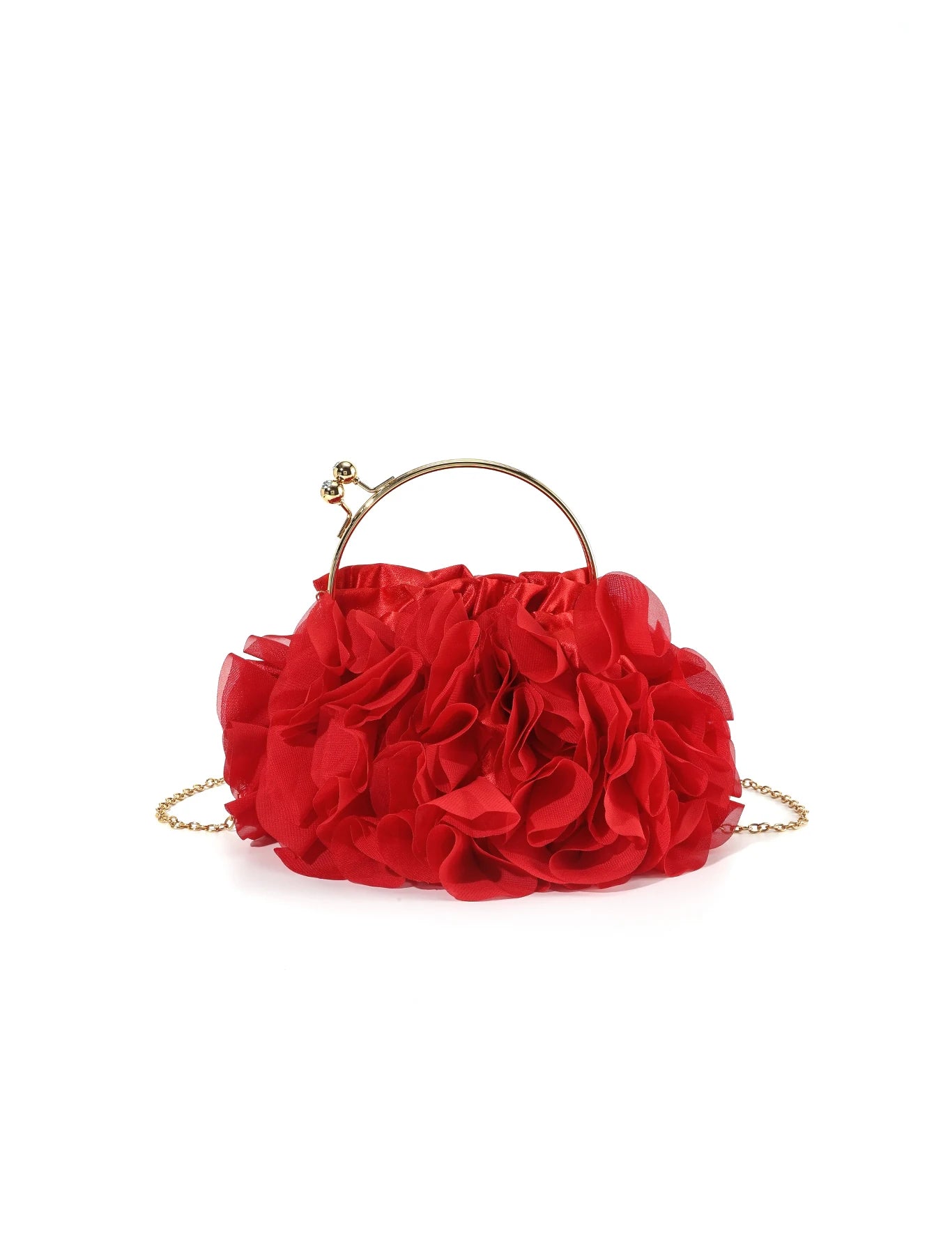 Tas Dames - Clutch met 3D Bloemendetail en Gouden Hengsel