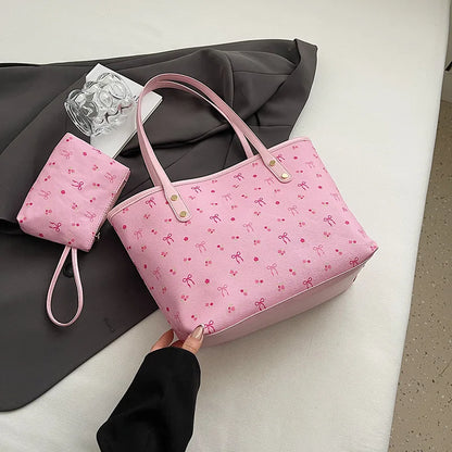Shopper Dames - Grote Tote Bag met Strikjesprint en Etui | Casual
