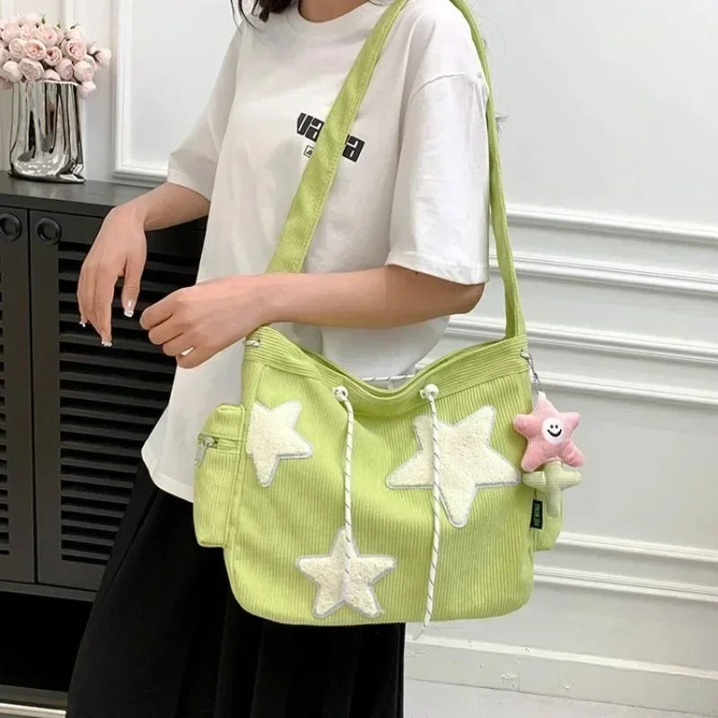 Schoudertas Dames - Grote Tas met Sterrenpatches en Hanger | Casual