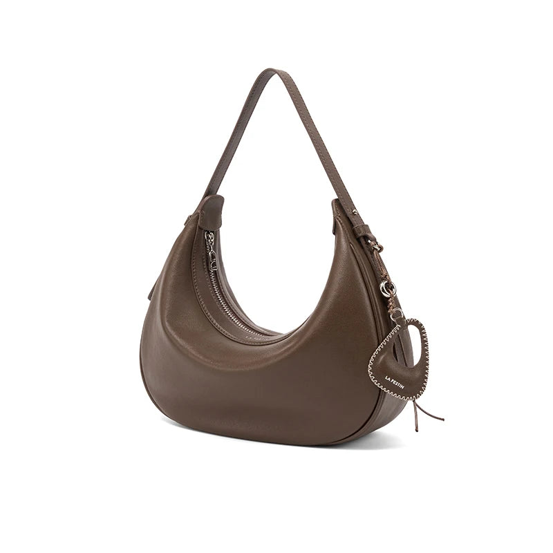 Tas Dames - Halfmaan Schoudertas met Rits en Hanger Detail | Casual