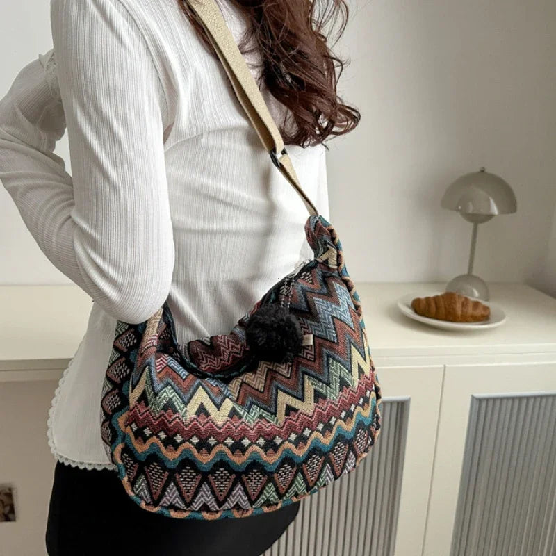 Schoudertas Dames - Grote Boho Tas met Zigzagpatroon | Casual