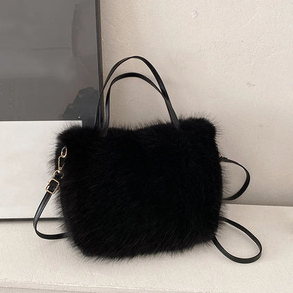 Tas Dames - Pluche Schoudertas met Schouderriem en Handvat | Casual