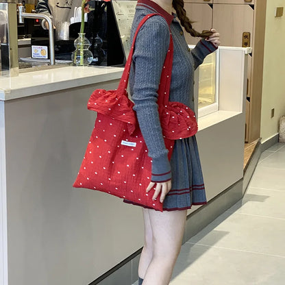 Tas Dames - Ruime Shopper met Stippenprint en Strik | Casual