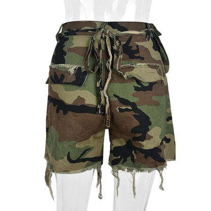 Korte Broek Dames - Destroyed met Camouflage Print | Zomer