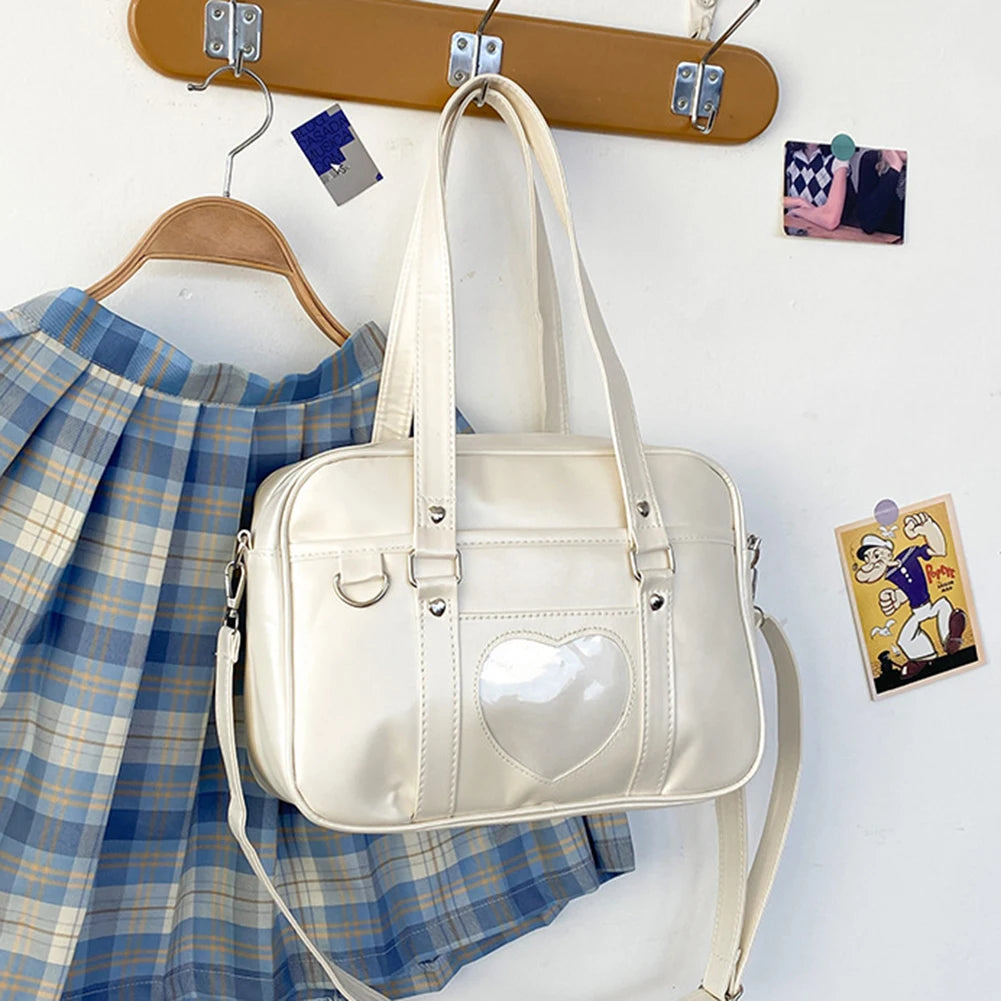 Tas Dames - Rechthoekige Schoudertas met Hart Detail | Kawaii