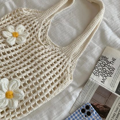 Tas Dames - Gehaakt Shopper Model met Bloemen | Zomer