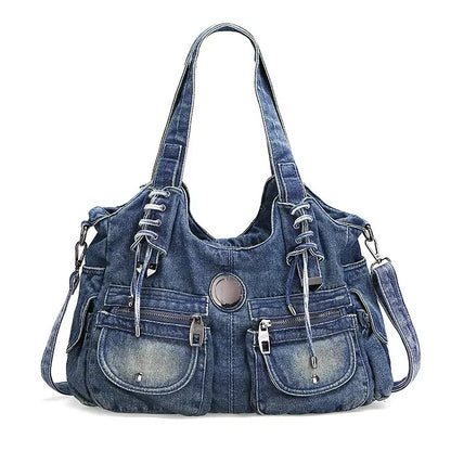 Tas Dames - Schoudertas met Voorvakken en Zilveren Hardware | Casual