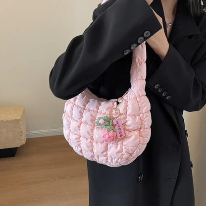 Tas Dames - Gewatteerde Hobo Tas met Bloem Bedeltje | Casual