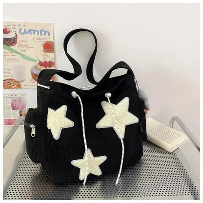 Schoudertas Dames - Grote Tas met Sterrenpatches en Hanger | Casual