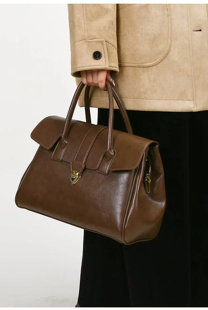 Tas Dames - Gestructureerde Handtas met Gouden Druksluiting | Klassiek