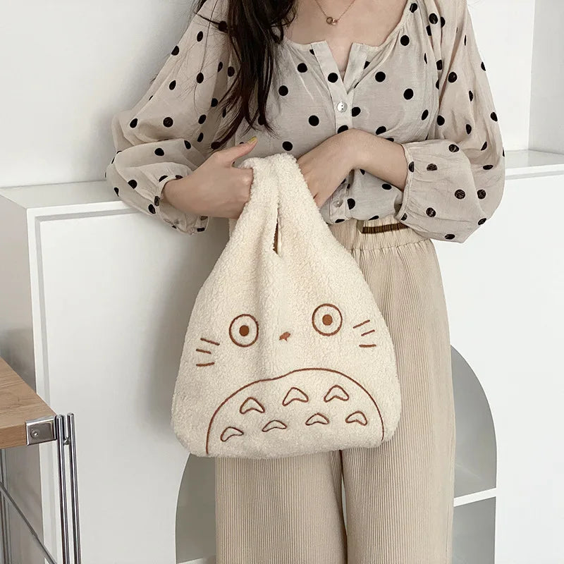Tas Dames - Pluche Shopper met Cartoon Gezicht | Casual