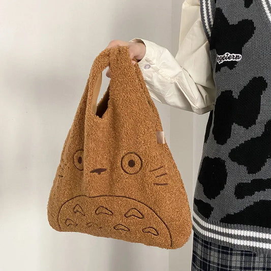 Tas Dames - Pluche Shopper met Cartoon Gezicht | Casual