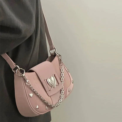 Tas Dames - Schoudertas met Hartsluiting en Ketting | Schattig