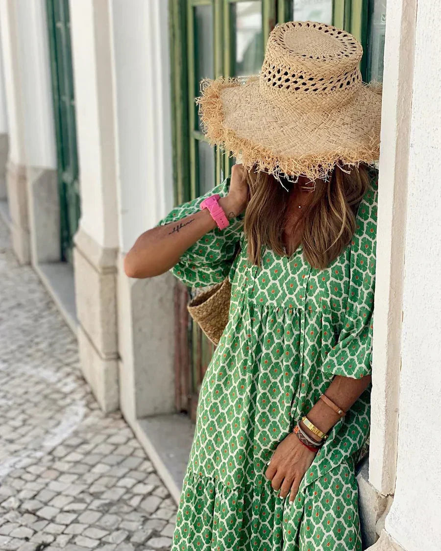 Sofie - Boho Zomerjurk Dames met V-hals en Wijde Pofmouwen