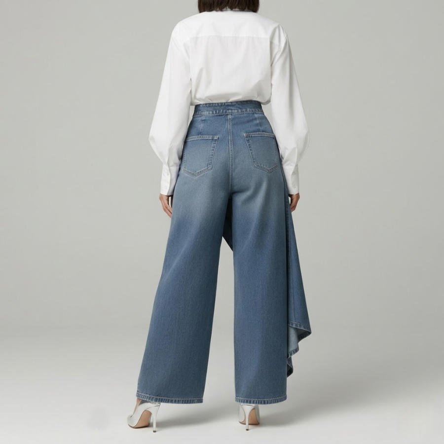 Sophie - Dames Jeans Wijde Pijpen voor de Herfst met Asymmetrische Overslag