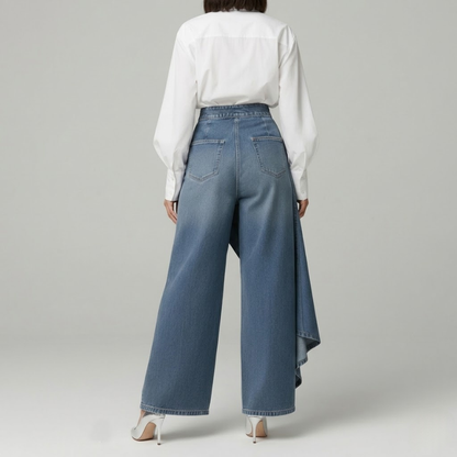 Sophie - Dames Jeans Wijde Pijpen voor de Herfst met Asymmetrische Overslag